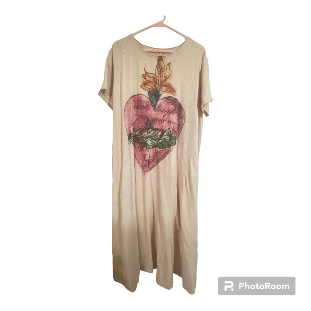Magnolia Pearl Cream Maxi Dress with Pink Heart and Green Detail